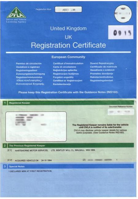 Vooraanzicht Registration Certificate 'oud' 