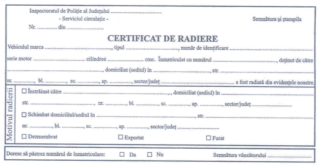 Certificat de Radiere 